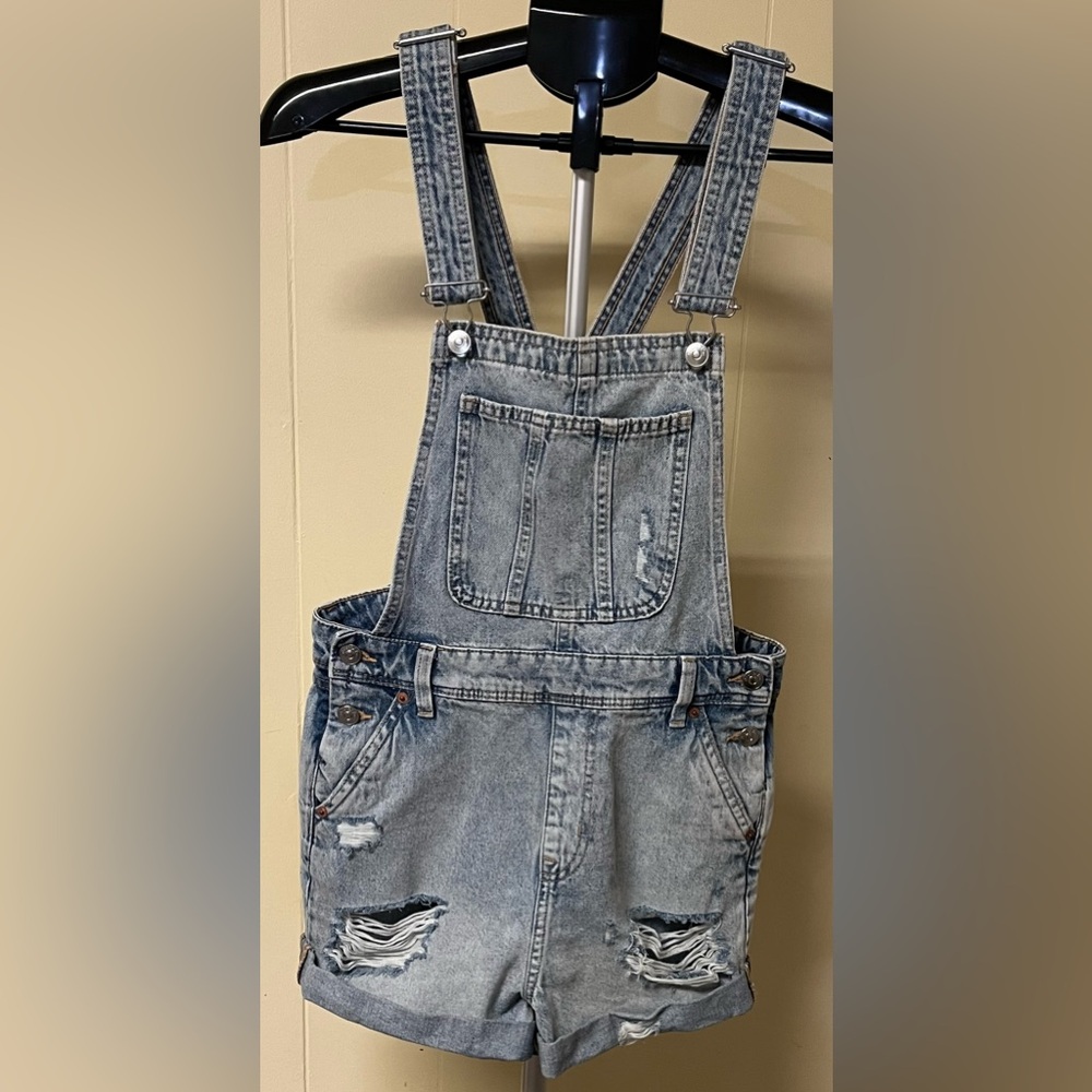H&M Denim Distressed Short Overalls